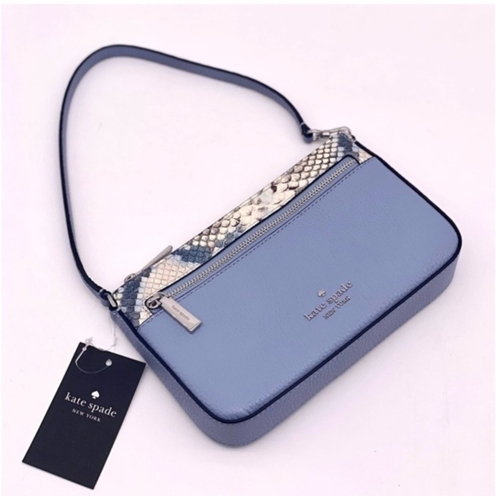 Kate Spade Leila Snake Embossed
Convertible Wristlet Bag, Muted Blue Multi NWT